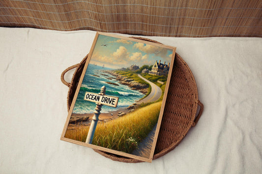 Rhode Island Art Ocean Drive Wall Art Print, American Travel Poster, Ocean Decor, Housewarming Gift, Coastal Wall Decor, USA Gift