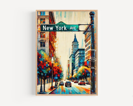 Washington DC New York Ave Wall Art Travel Poster USA Map Print Housewarming Decor USA Gift Travel Wall Art