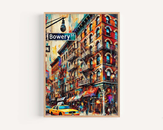 Bowery St Print - Manhattan Wall Art, NYC Travel Poster, New York City Gift & Housewarming Decor