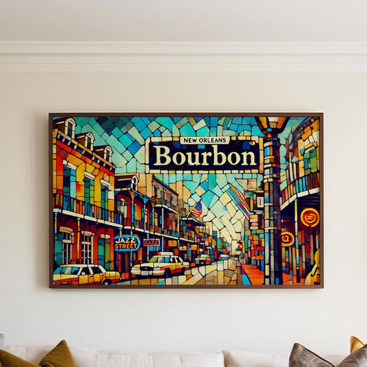 Bourbon Street Wall Art - New Orleans Cubism Print, Travel Poster & Gift, Unique Housewarming Decor