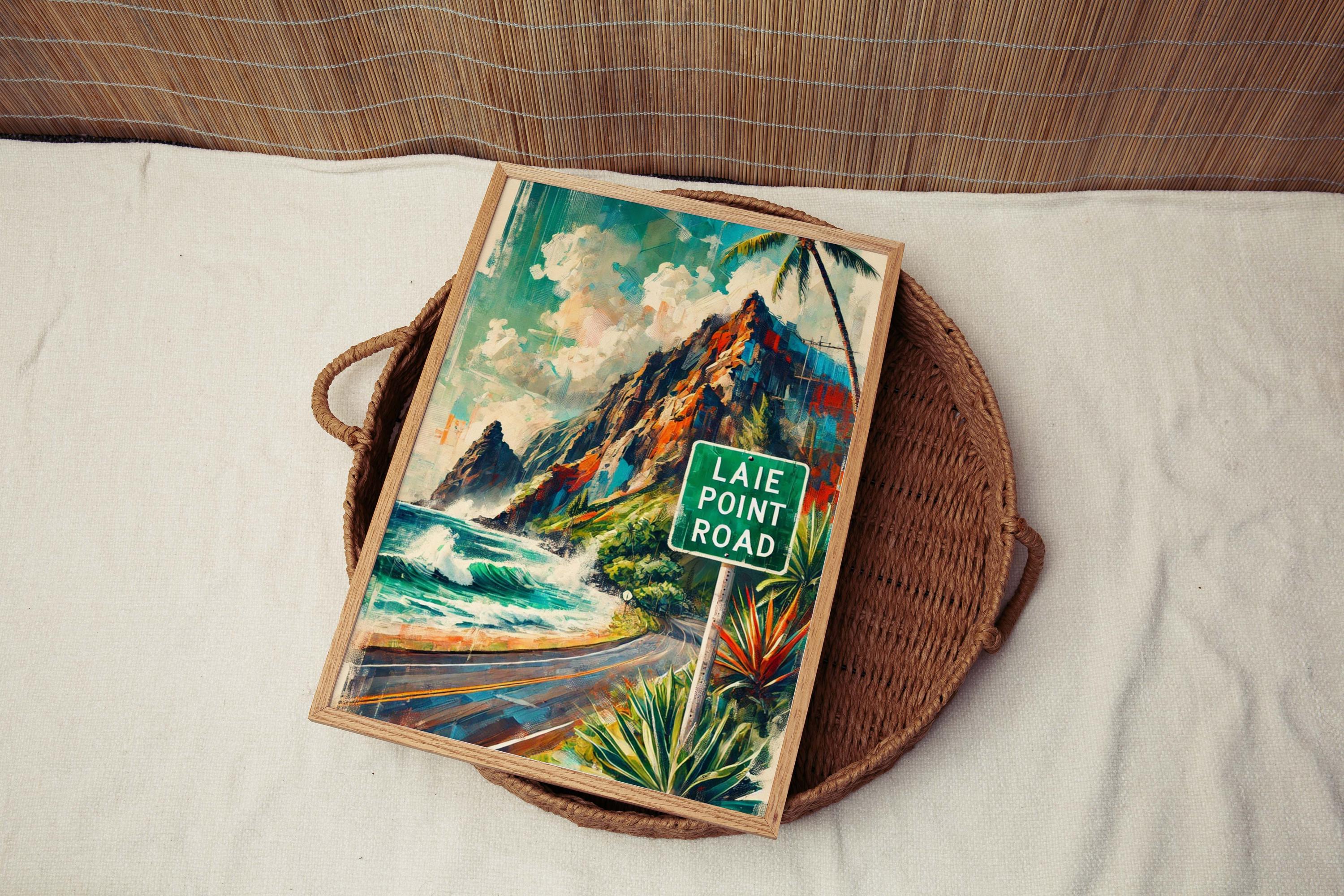 Oahu Art Laie Point Road Wall Art Print - Hawaii Travel Poster, Honolulu Gift & Housewarming Decor