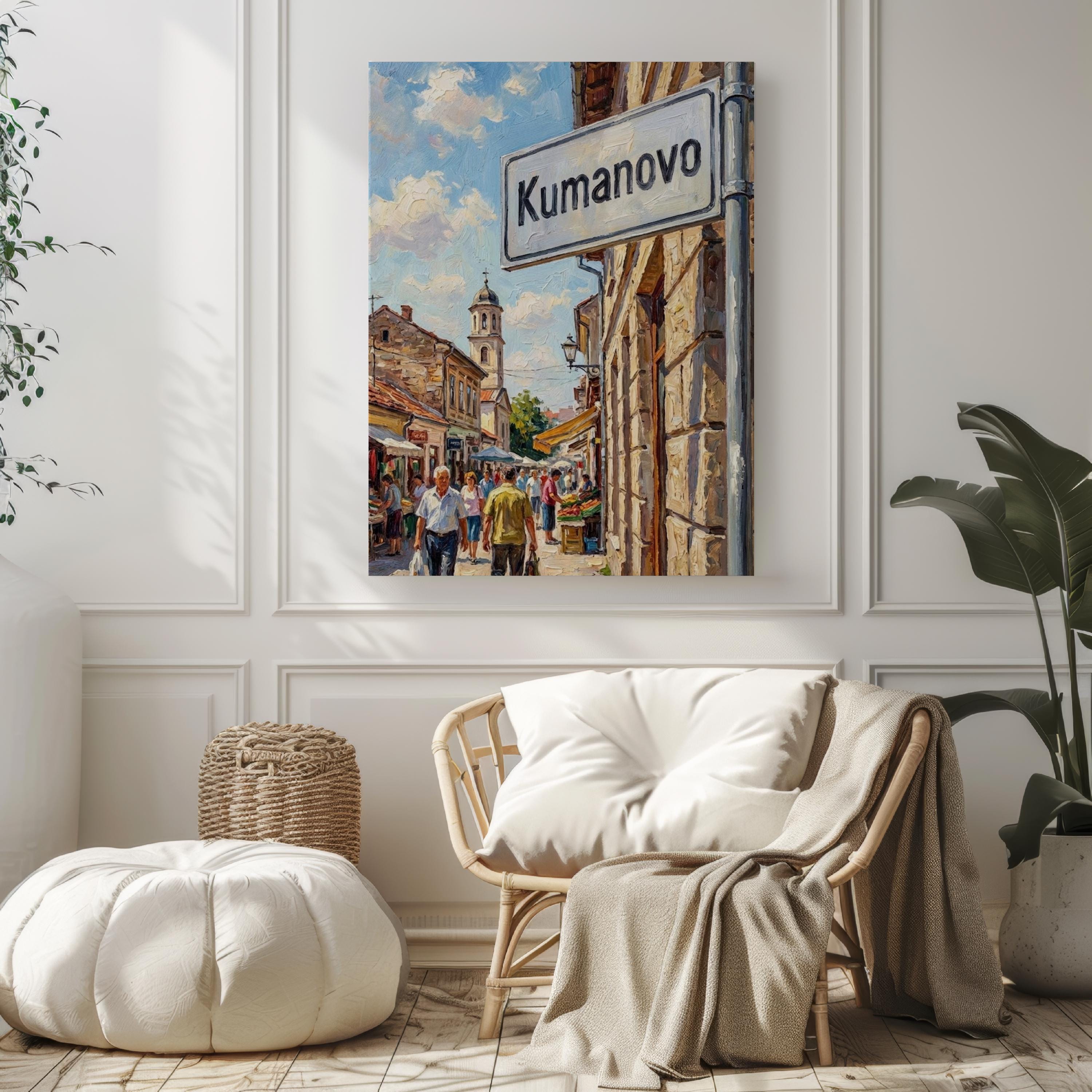 Kumanovo Oil Painting Art Print: North Macedonia Street Sign Travel Poster