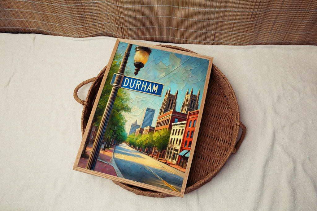 North Carolina Durham Wall Art Print – Travel Poster & Housewarming Gift, USA American Map Art, North Carolina Home Decor