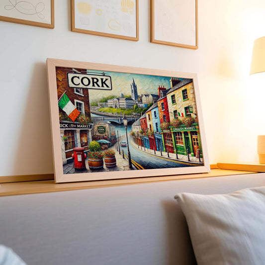 Cork Art Ireland City Map Wall Art - Travel Print & Poster, Unique European Home Décor, Cork Map Gift for Housewarming
