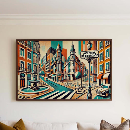 Avenida da Liberdade Wall Art, Lisbon Travel Print, Portugal Poster, Souvenir Gift, Housewarming Decor, European Cityscape Illustration