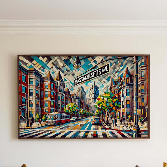 Massachusetts Avenue Wall Art Print - Boston Travel Poster & Map Decor, Housewarming Gift, Mass Art Illustration