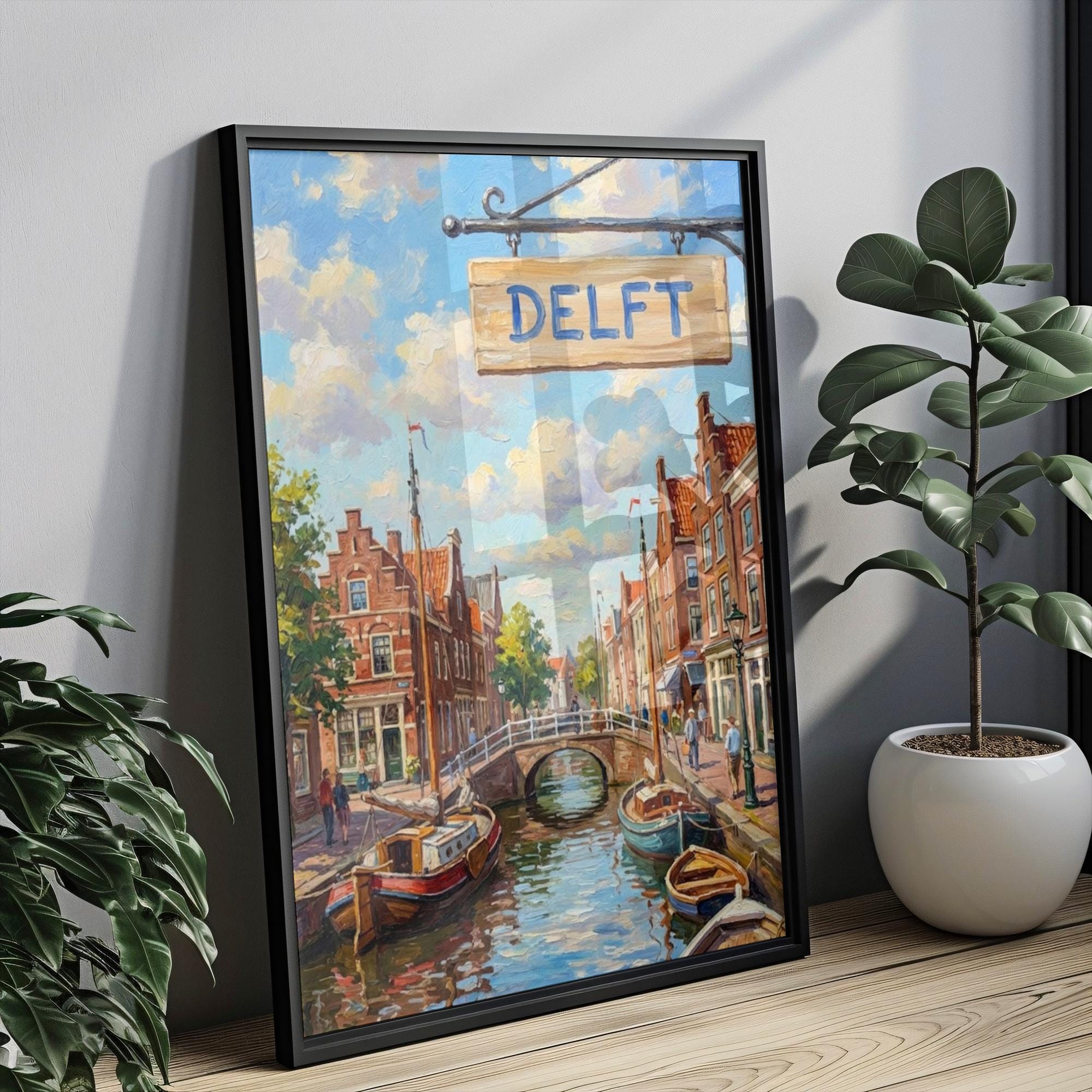 Delft Street Sign Wall Art Print: Historic Dutch City Travel Poster