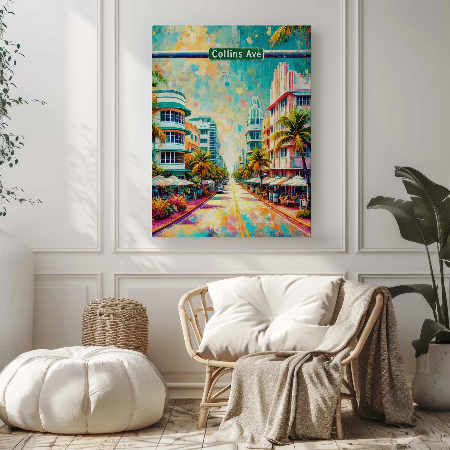 Collins Ave Print - Miami Beach Wall Art, Florida Travel Poster, Tropical Decor, Housewarming Gift, Coastal Canvas, Sunset Beach Art