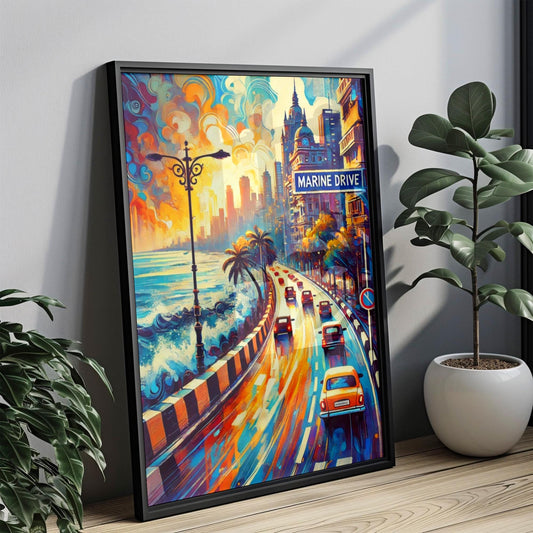 Mumbai Marine Drive Wall Art Print - Travel Poster, India Artwork, Housewarming Gift, Coastal City Decor, Marine Drive Mumbai Gift