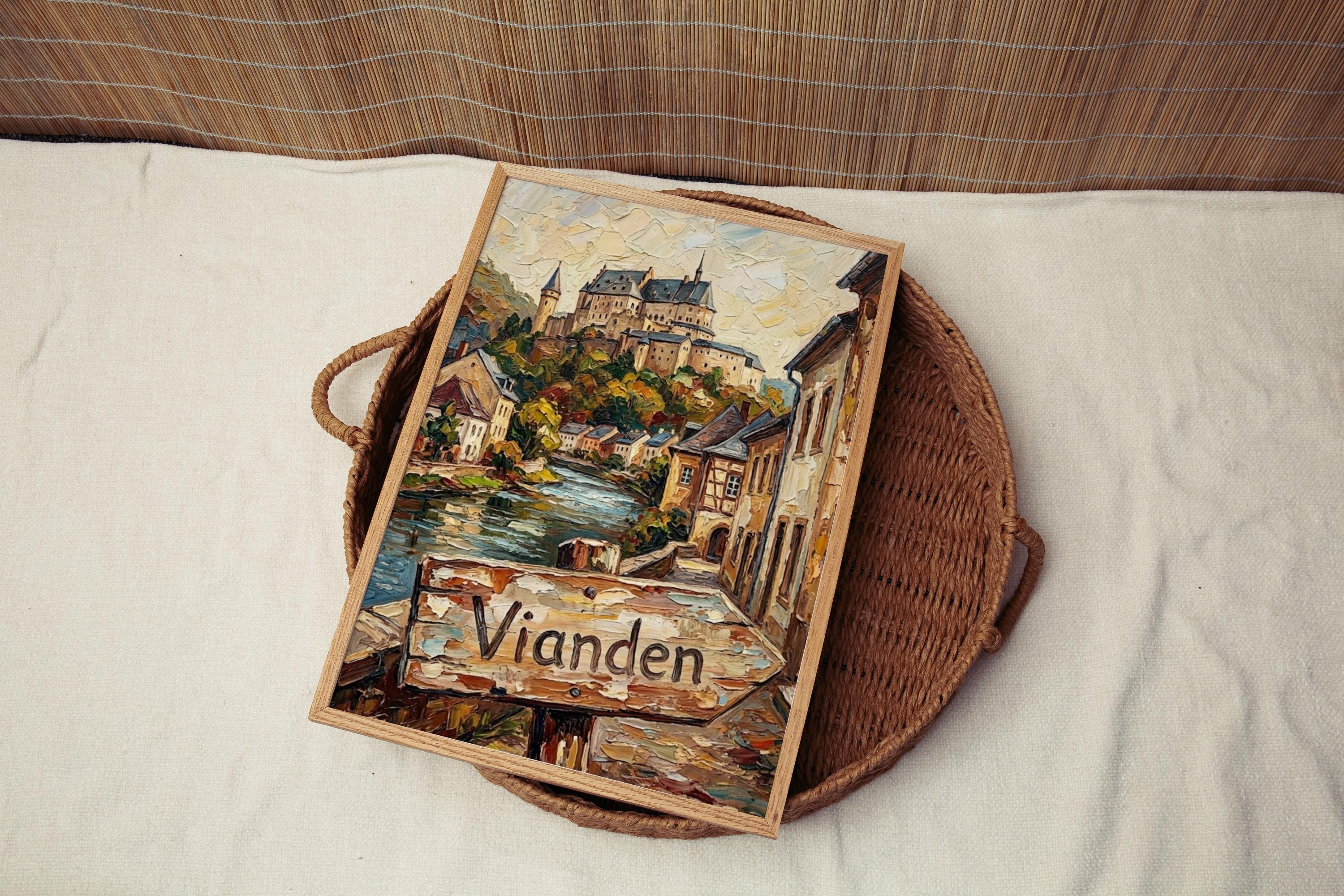 Vianden Street Oil Painting Art Print: Vianden Luxembourg Travel Poster