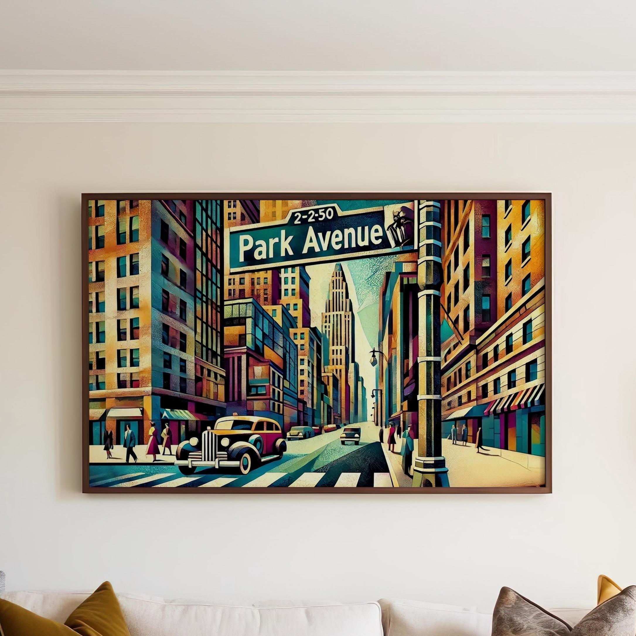 Manhattan Cubism Wall Art | Park Avenue Street Sign Print, New York City Travel Poster, Housewarming Gift, Modern Urban Decor