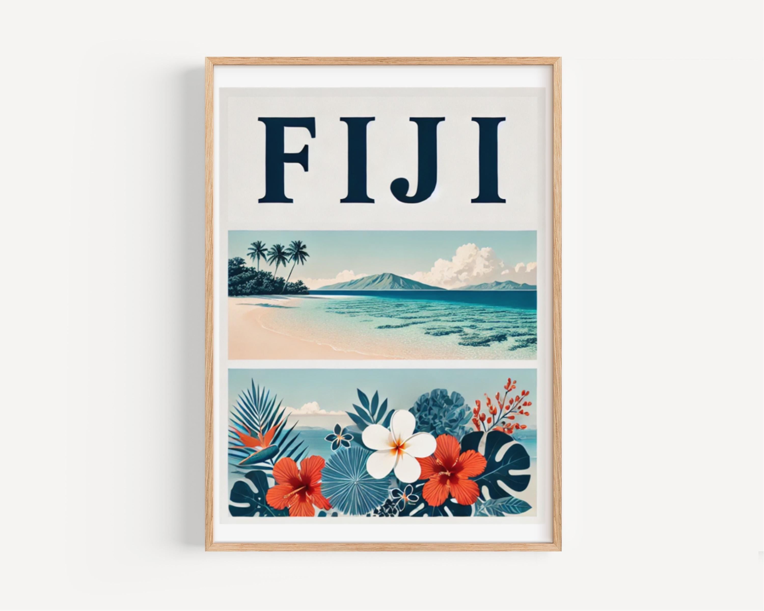 Fiji Wall Art Beach Print, Tropical Travel Decor, Housewarming & College Gift, Coastal Home Artwork, Island Sunset Wall Decor