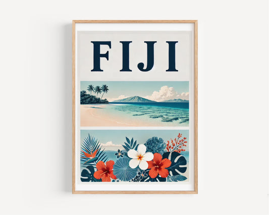 Fiji Wall Art Beach Print, Tropical Travel Decor, Housewarming & College Gift, Coastal Home Artwork, Island Sunset Wall Decor