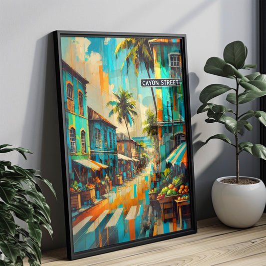 Cayon Street Wall Art Print, Saint Kitts and Nevis Travel Poster, Caribbean Home Decor, Tropical Street Scene, Gift for Travelers