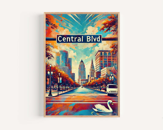 Central Boulevard Wall Art - Orlando Travel Print & Florida Map Poster, Modern Home Decor, Housewarming Gift, Florida Art, City Wall Decor