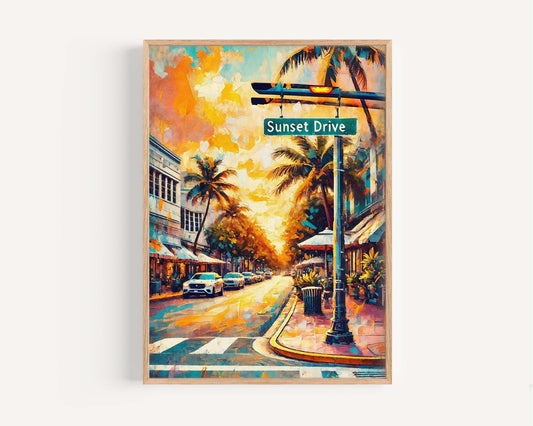 Sunset Drive Wall Art, Sunset Drive Print, South Miami Art, Florida Art, Travel Print, Travel Poster, Housewarming Gift, South Miami Print