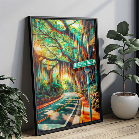 Old Cutler Road Wall Art Print - Coral Gables Travel Poster, Florida Art, Miami Home Decor, Housewarming Gift, Vintage Style Map Artwork