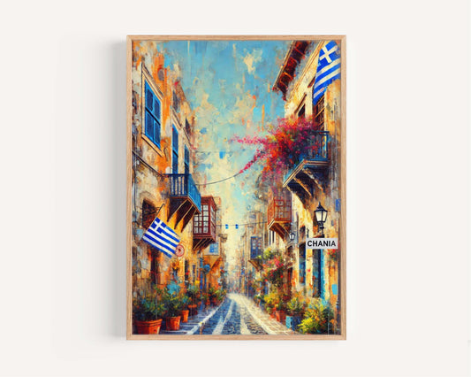 Chania Art – Greek Wall Art Print, Travel Poster, Housewarming Gift, Mediterranean Home Decor, Greece Artwork, European Travel Print