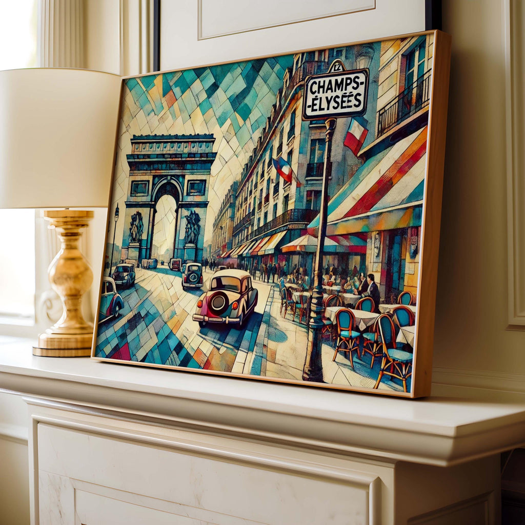 Champs-Elysees Wall Art Cubism Print - Paris Travel Poster, France Gift, Modern Geometric Home Decor, Housewarming Artwork