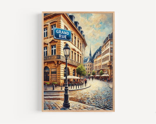 Luxembourg City Wall Art Grand Rue Print Travel Poster European Home Decor Housewarming Gift