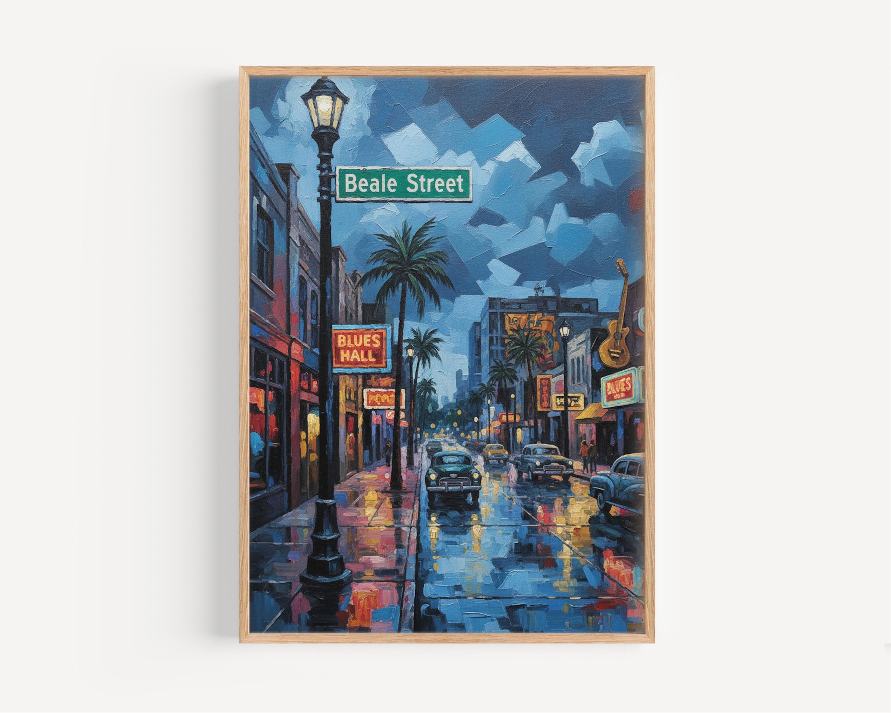 Beale Street Oil Painting Art Print: Memphis Historic Music District Travel Poster