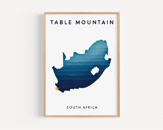 South Africa Table Mountain Wall Art Print – Travel Decor, Home & Housewarming Gift, South Africa Landscape Illustration