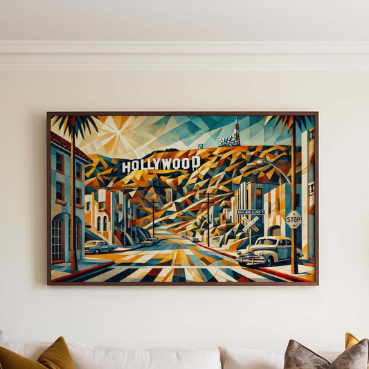 Mulholland Street Wall Art Cubism Print – Los Angeles Travel Poster, LA Gift, Modern Home Decor, Housewarming Present