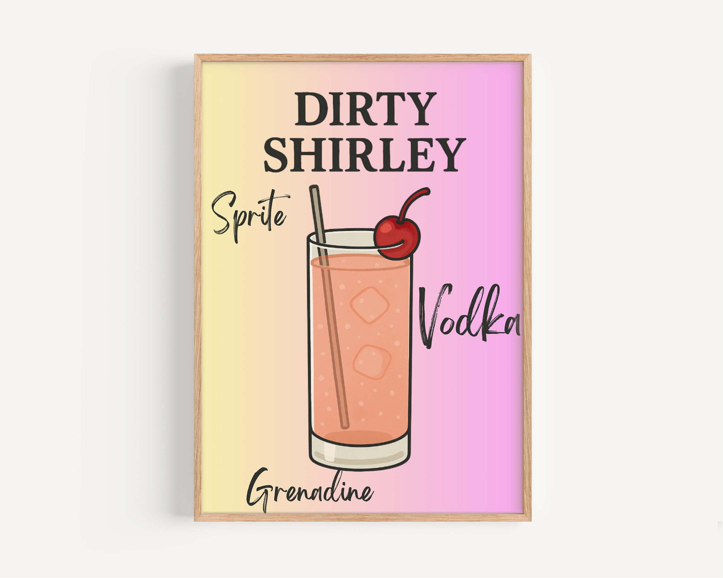 Dirty Shirley Wall Art Print, Cocktail Artwork, Alcohol Drink, Modern Home Decor, Bar Sign, Gift for Cocktail Lover, Digital Download