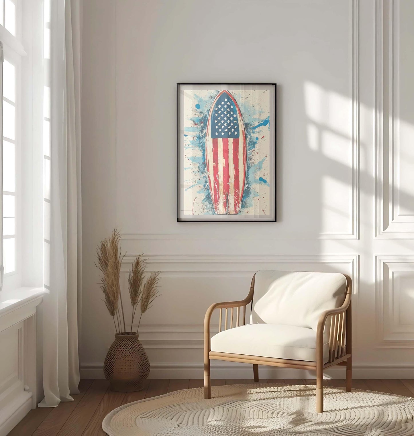 Surfing Artwork USA Wall Art Patriotic Beach House Decor Summer United States Poster Coastal Home Decoration