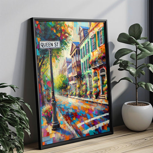 Charleston Wall Art Queen St Print, South Carolina Travel Poster, Housewarming Gift, Charleston Art Decor, Unique Travel Print