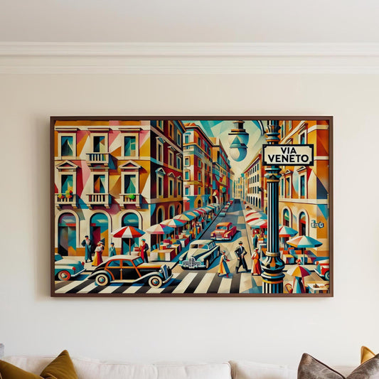 Via Veneto Wall Art Print - Rome Travel Poster, Italy Gift, Italian Souvenir, Housewarming Decor, Italy Art, Via Veneto Italy Travel Print