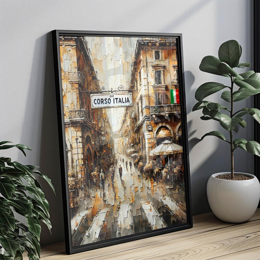 Milan print, Corso Italia street art, Italy travel souvenir, Italian city wall decor, urban landscape poster, modern home decor