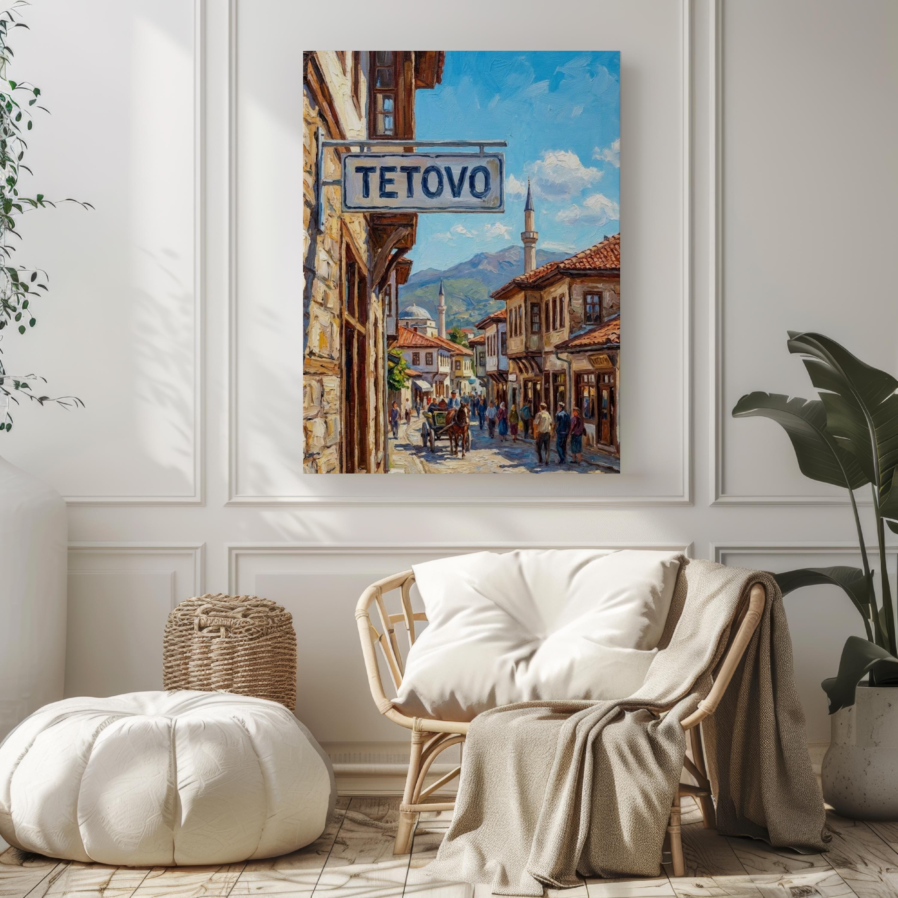 Tetovo Oil Painting Art Print: North Macedonia Street Sign Travel Poster