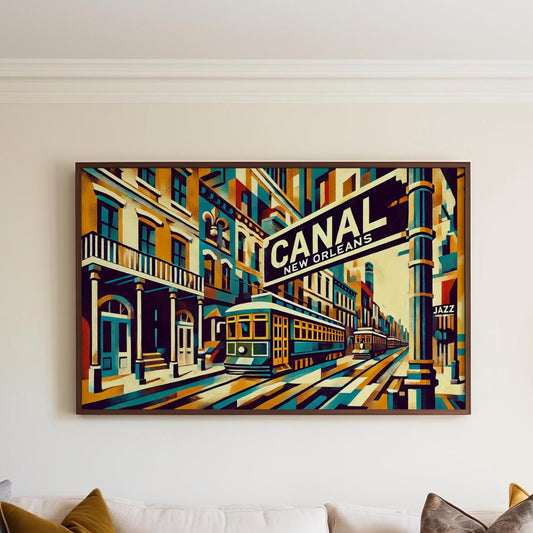 Canal Street Wall Art Cubism Print – Louisiana Travel Poster, New Orleans Gift & Housewarming Decor