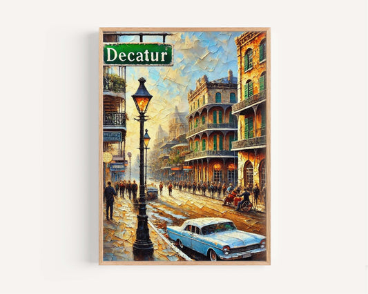 Decatur St Print New Orleans Wall Art, Travel Poster, Louisiana Gift, Housewarming Decor, Vintage Style Decatur Street Illustration