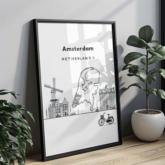 Amsterdam Print: Travel Wall Art & Home Decor, Netherland Gift, College Room Decor, Housewarming Present, Stylish Modern Poster