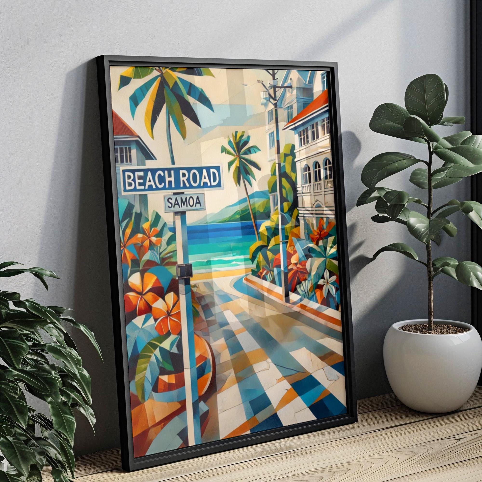 Samoa Beach Rd Wall Art – Tropical Travel Print, Samoan Gift Oceania Poster, Beach Souvenir & Housewarming Decor