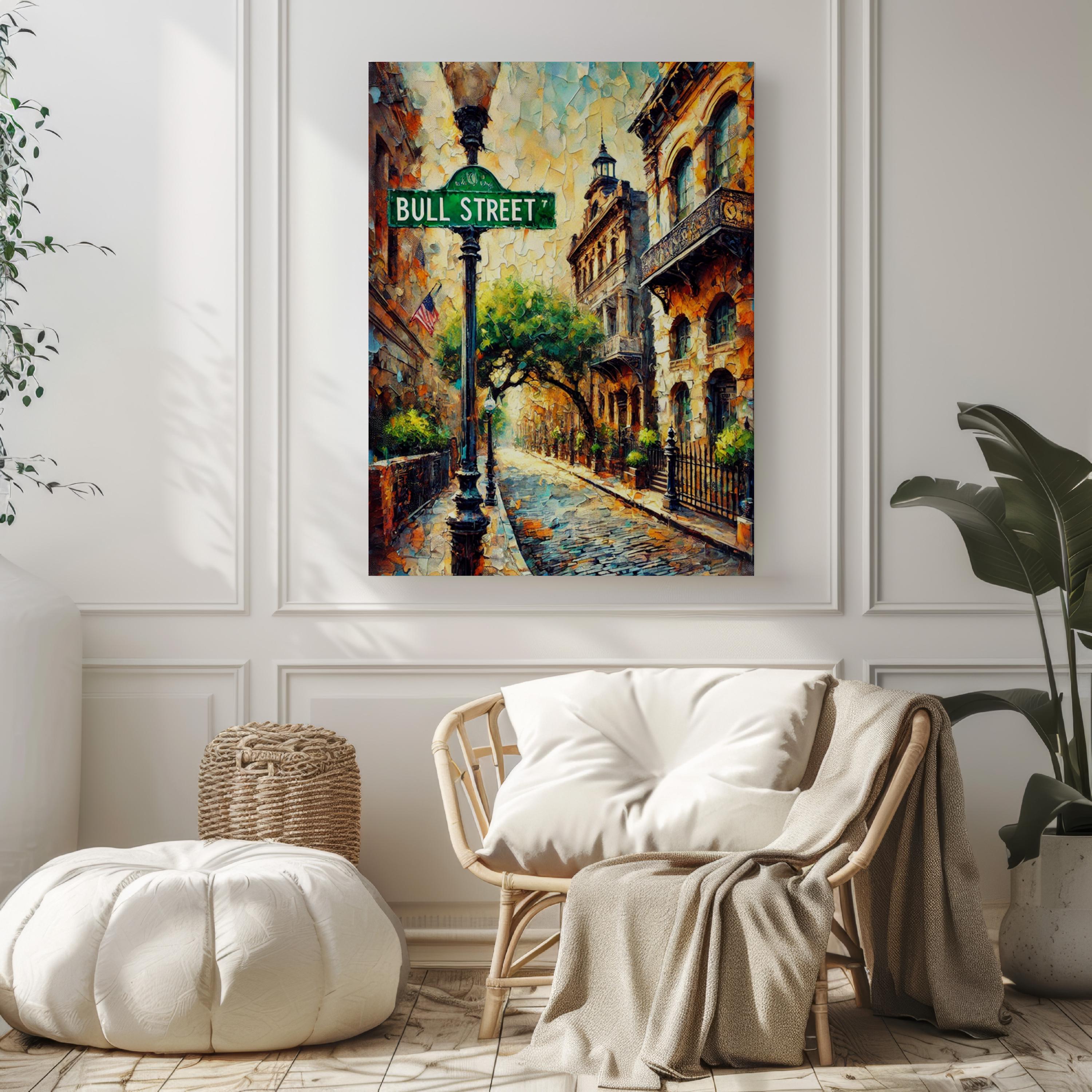 Bull Street Oil Painting Art Print: Savannah Historic District Travel Poster