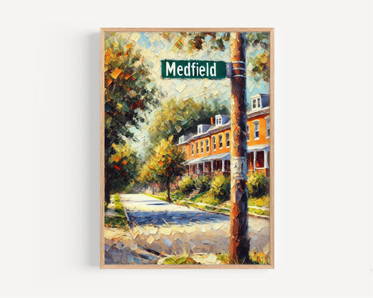 Medfield Massachusetts Wall Art Print, Quaint Townscape, Home Décor, Housewarming Gift, Fine Art Poster, Urban Street Sign, Vintage Style