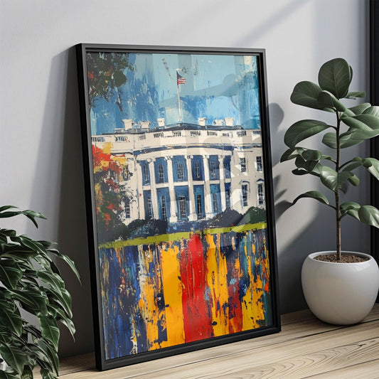 White House Abstract Wall Art | Patriotic USA Poster | American Independence Artwork for Home Decor | United States Flag Home Print