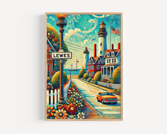 Wall Art Lewes Delaware Print Travel Poster USA Souvenir Home Decor Gift Housewarming Wall Decor