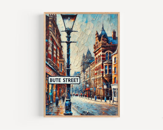 Cardiff Bute Street Wall Art Print - Travel Poster, United Kingdom Decor, Housewarming Gift, Cardiff Cityscape, UK Travel Illustration