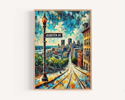 Grandview Ave Print - Pittsburgh Wall Art, Travel Poster, PA Gift, Housewarming Decor, City Skyline Illustration, Modern Home Artwork