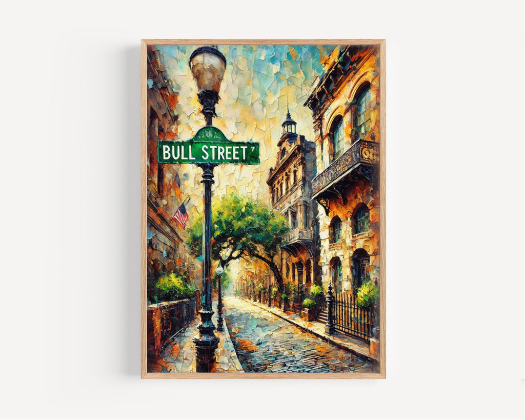 Bull Street Oil Painting Art Print: Savannah Historic District Travel Poster