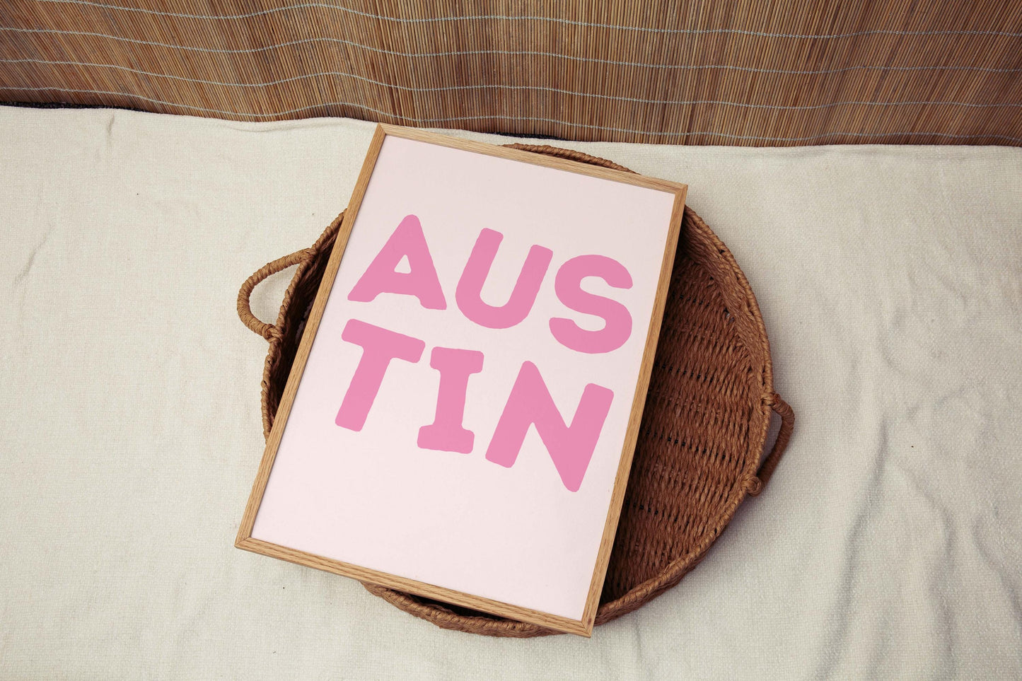 Austin Art Print, Modern Minimalist Pink and White Wall Decor, Texas Dorm Room Bed Decor, Austin Lovers Gift, Vibrant Austin Texas Artwork