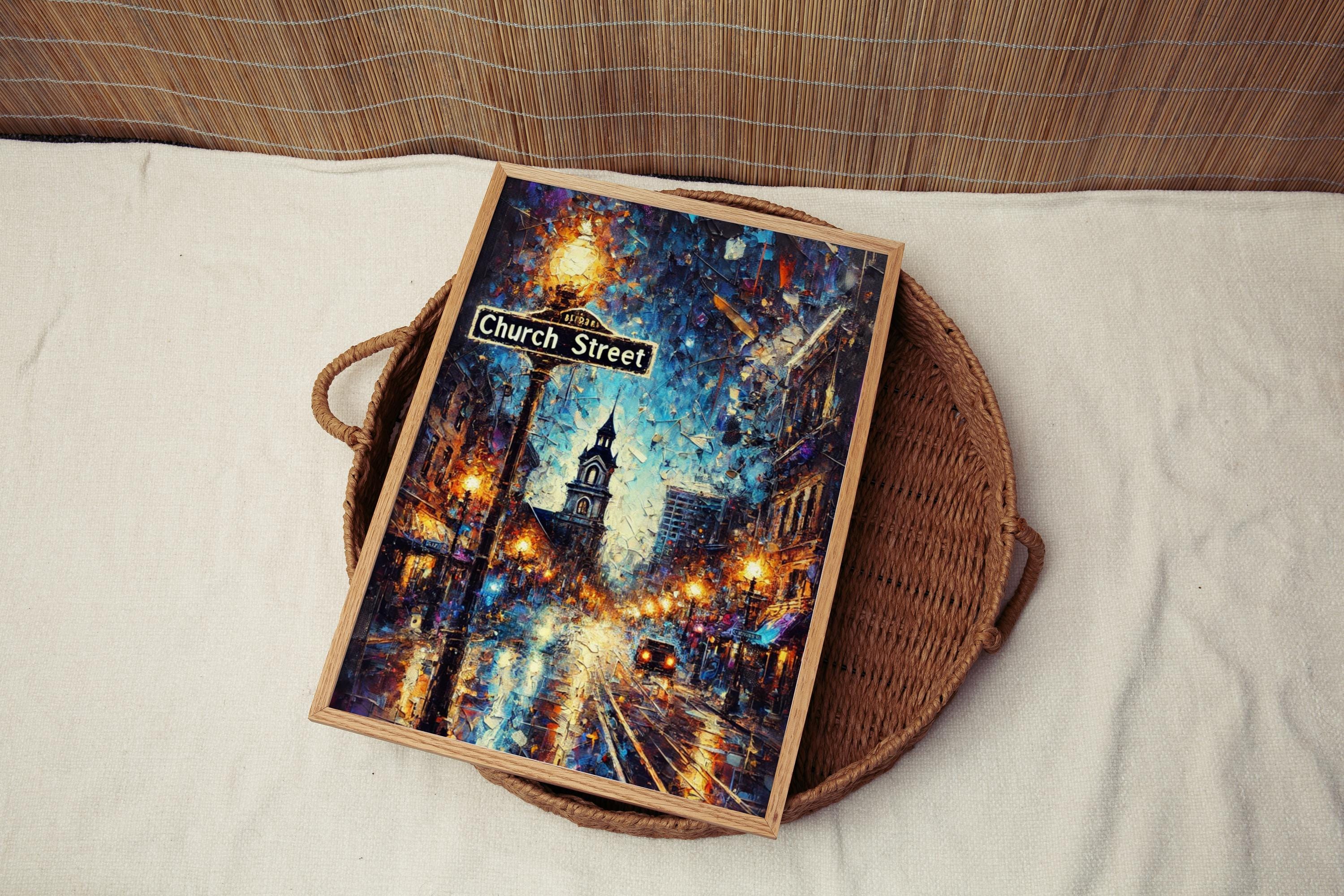 Church Street Oil Painting Art Print: Orlando Florida Street Sign Travel Poster