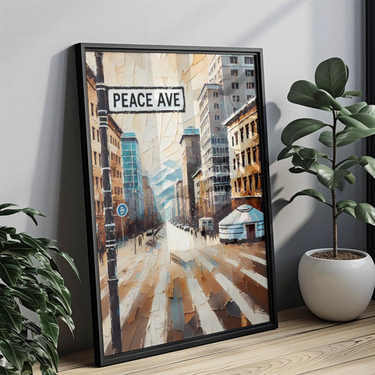 Peace Avenue Wall Art, Mongolia Travel Poster, Ulaanbaatar City Print, Cultural Home Decor, Mongolia Souvenir, Modern Street Sign Artwork