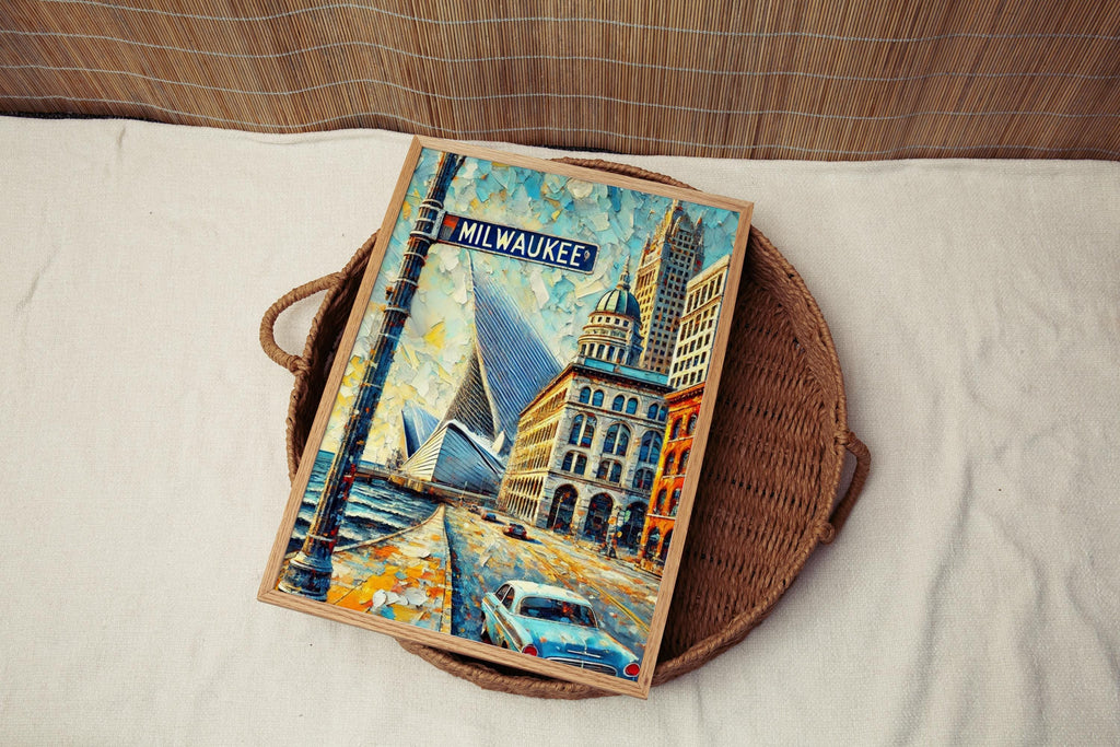 Wisconsin Milwaukee Wall Art Print - Travel Poster, Wisconsin Gift & USA Souvenir for Home Decor, Housewarming Idea