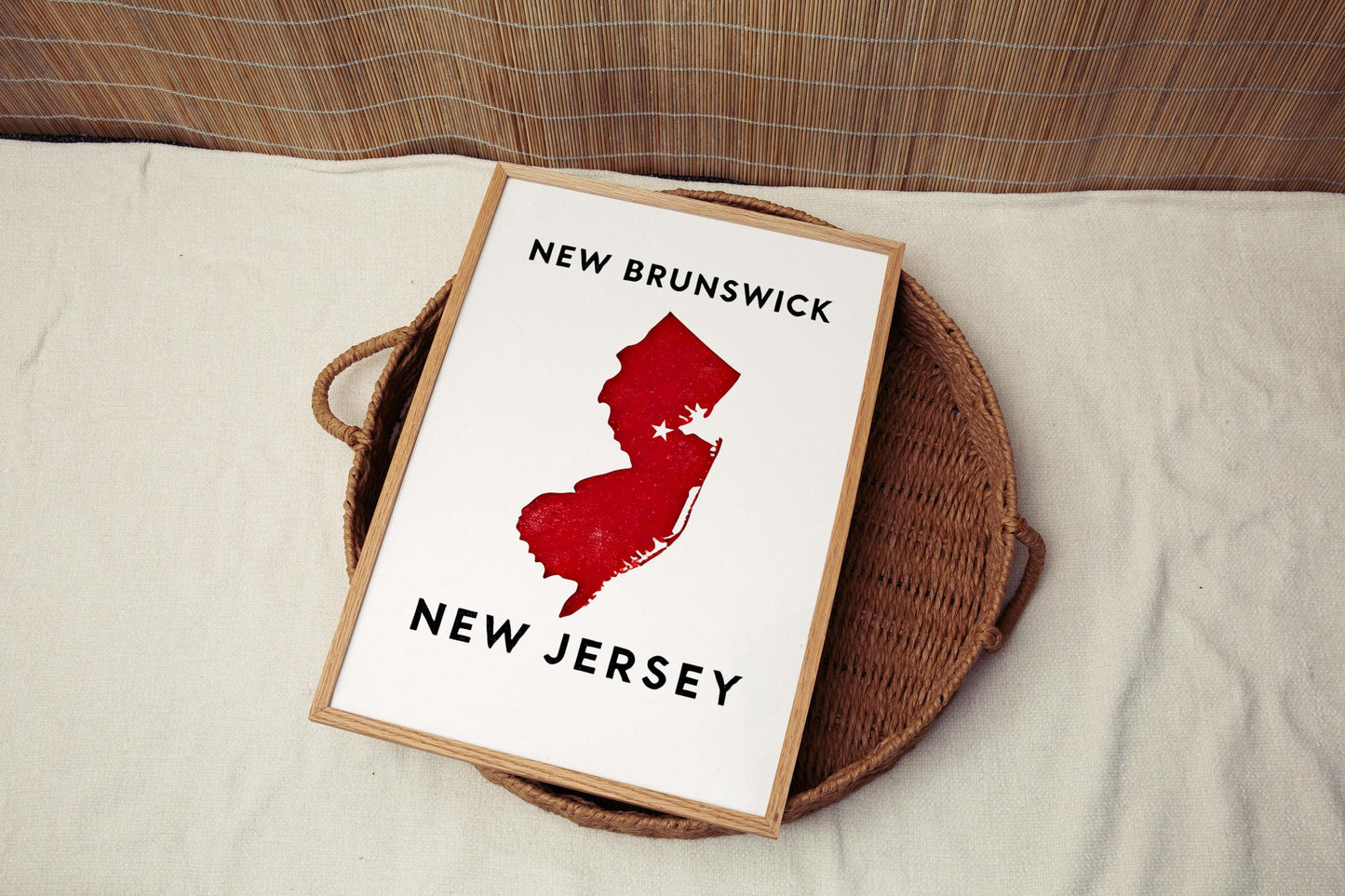 New Brunswick Print Travel Wall Art, New Jersey Home Decor, College Dorm Gift, Housewarming Present, Unique State Map Poster