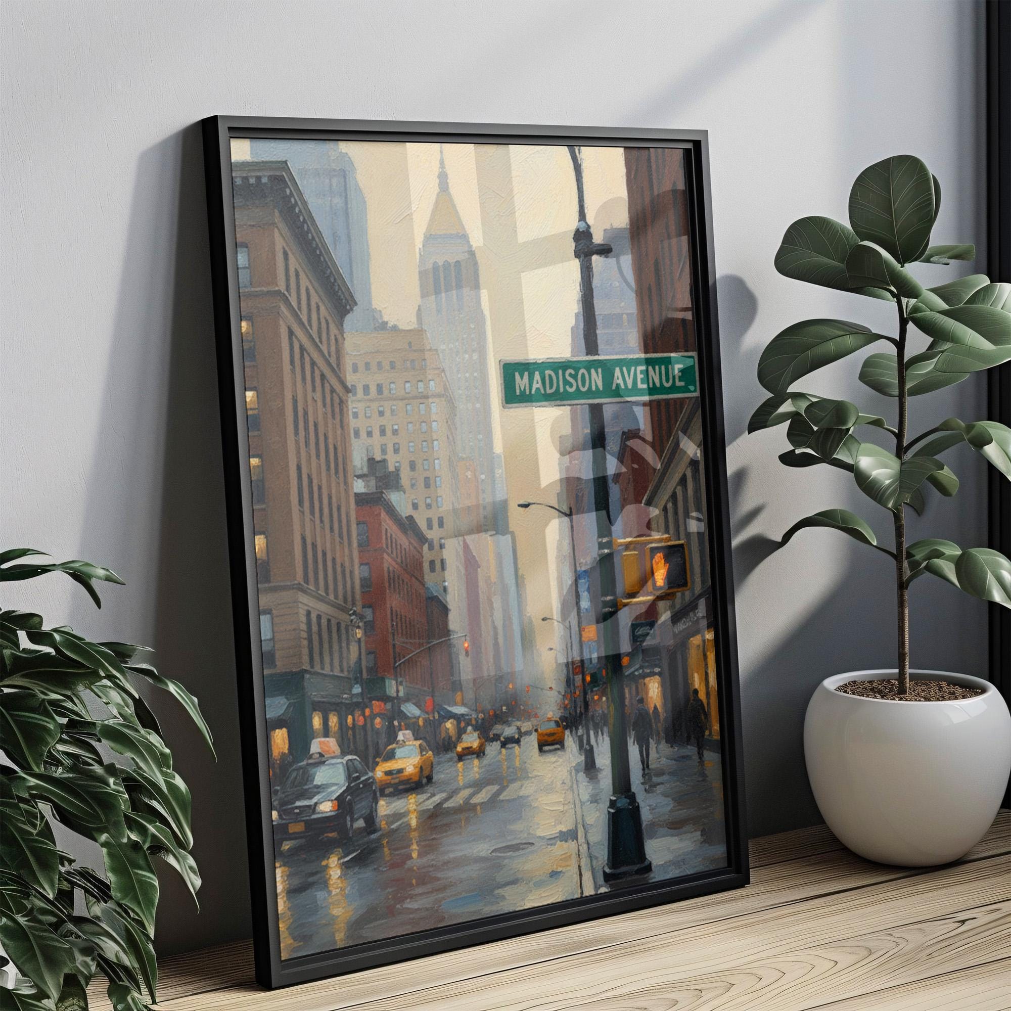 Madison Avenue Oil Painting Art Print: Manhattan NYC Luxury Travel Poster